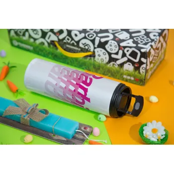 Barbie repeat, Πασχαλινή Λαμπάδα με Travel Tumbler θερμό με διπλό καπάκι (600ml, BPA free) & κερί αρωματικό πλακέ (30cm) (ΤΙΡΚΟΥΑΖ)
