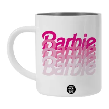 Barbie repeat, Λευκή Ανοξείδωτη Μεταλλική Κούπα 450ml - Διπλού Τοιχώματος 