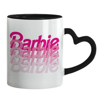 Barbie repeat, Κούπα καρδιά χερούλι μαύρη, κεραμική, 330ml