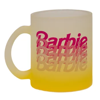 Barbie repeat, Κούπα γυάλινη δίχρωμη με βάση το κίτρινο ματ, 330ml