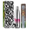 Easter Set, metallic stainless thermos flask (500ml) & scented flat Easter candle (30cm) (GRAY)