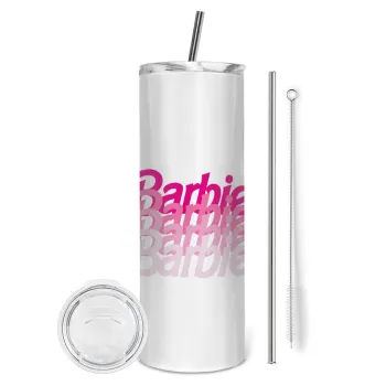 Barbie repeat, Tumbler ποτήρι θερμό από ανοξείδωτο ατσάλι 600ml, με μεταλλικό καλαμάκι & βούρτσα καθαρισμού