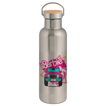 Barbie car, Stainless steel Silver with wooden lid (bamboo), double wall, 750ml
