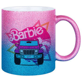 Barbie car, Κούπα Χρυσή/Μπλε Glitter, κεραμική, 330ml