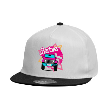 Barbie car, Καπέλο παιδικό Flat Snapback, Λευκό (100% ΒΑΜΒΑΚΕΡΟ, ΠΑΙΔΙΚΟ, UNISEX, ONE SIZE)