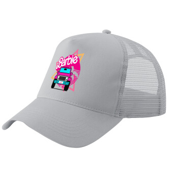 Barbie car, Adult Structured Trucker Hat, with Mesh, GRAY (100% COTTON, ADULT, UNISEX, ONE SIZE)