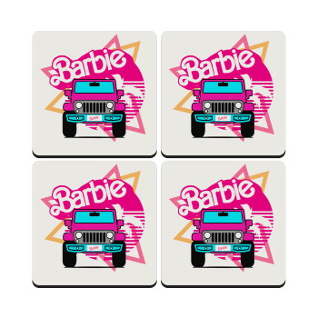 Barbie car, ΣΕΤ 4 Σουβέρ ξύλινα τετράγωνα (9cm)