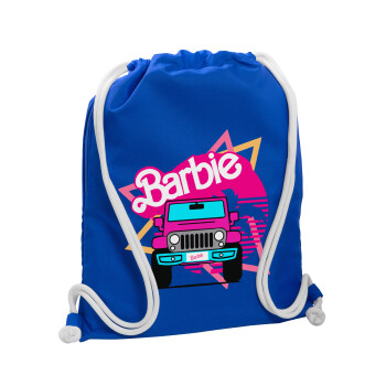 Barbie car, Τσάντα πλάτης πουγκί GYMBAG Μπλε, με τσέπη (40x48cm) & χονδρά κορδόνια