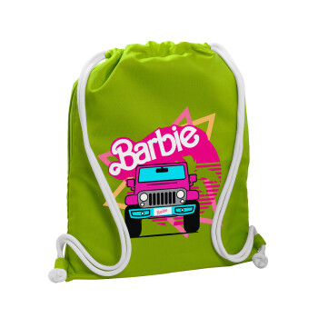 Barbie car, Τσάντα πλάτης πουγκί GYMBAG LIME GREEN, με τσέπη (40x48cm) & χονδρά κορδόνια