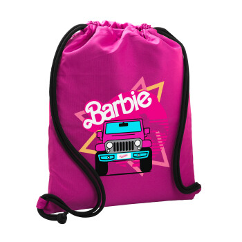 Barbie car, Τσάντα πλάτης πουγκί GYMBAG Φούξια, με τσέπη (40x48cm) & χονδρά κορδόνια