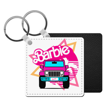 Barbie car, Μπρελόκ Δερματίνη, τετράγωνο ΜΑΥΡΟ (5x5cm)