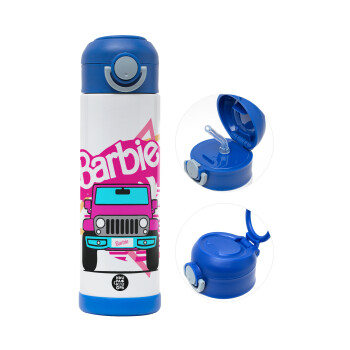 Barbie car, Παιδικό παγούρι θερμό, ανοξείδωτο, με καλαμάκι ασφαλείας, ΜΠΛΕ (500ml)