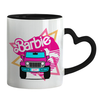 Barbie car, Mug heart black handle, ceramic, 330ml