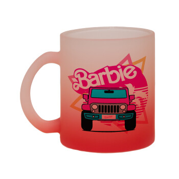 Barbie car, Κούπα γυάλινη δίχρωμη με βάση το κόκκινο ματ, 330ml