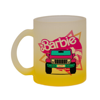 Barbie car, Κούπα γυάλινη δίχρωμη με βάση το κίτρινο ματ, 330ml