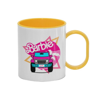 Barbie car, Κούπα (πλαστική) (BPA-FREE) Polymer Κίτρινη για παιδιά, 330ml