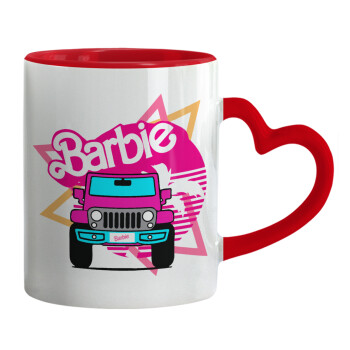Barbie car, Mug heart red handle, ceramic, 330ml