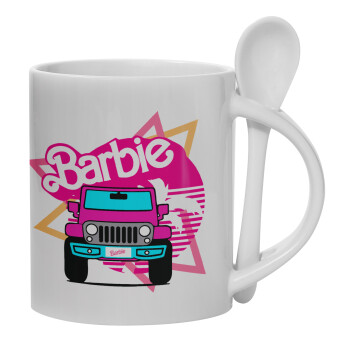 Barbie car, Ceramic coffee mug with Spoon, 330ml (1pcs)