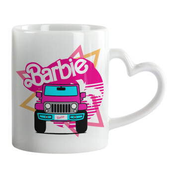Barbie car, Κούπα καρδιά χερούλι λευκή, κεραμική, 330ml