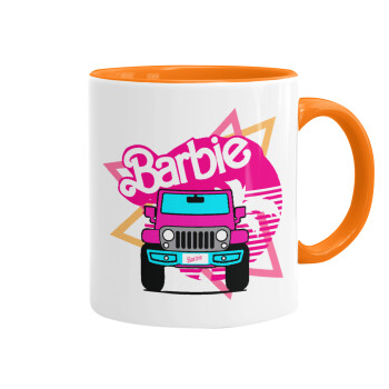 Barbie car, Mug colored orange, ceramic, 330ml