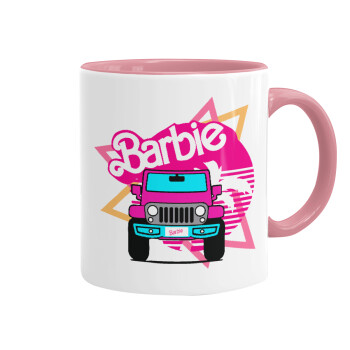 Barbie car, Κούπα χρωματιστή ροζ, κεραμική, 330ml