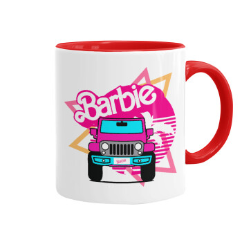 Barbie car, Κούπα χρωματιστή κόκκινη, κεραμική, 330ml