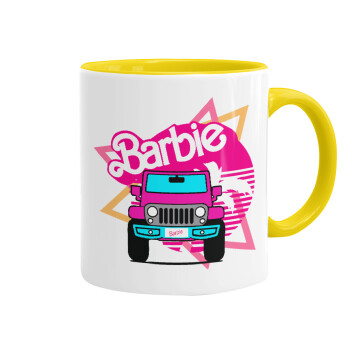 Barbie car, Κούπα χρωματιστή κίτρινη, κεραμική, 330ml