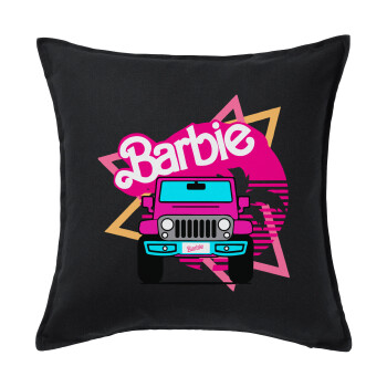 Barbie car, Μαξιλάρι καναπέ Μαύρο 100% βαμβάκι, περιέχεται το γέμισμα (50x50cm)