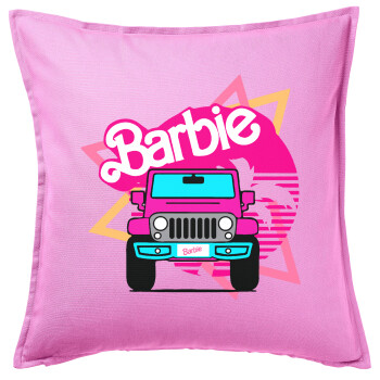 Barbie car, Μαξιλάρι καναπέ ΡΟΖ 100% βαμβάκι, περιέχεται το γέμισμα (50x50cm)