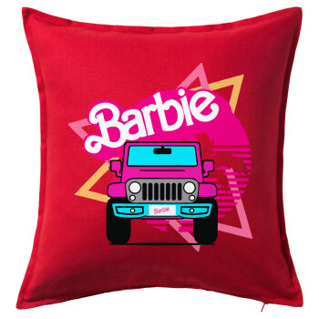 Barbie car, Μαξιλάρι καναπέ Κόκκινο 100% βαμβάκι, περιέχεται το γέμισμα (50x50cm)