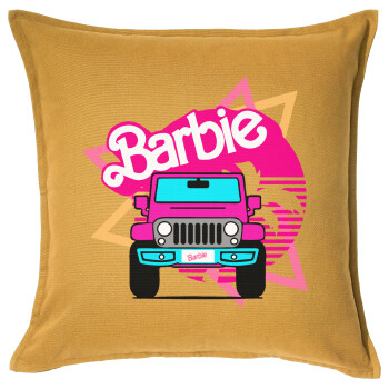 Barbie car, Μαξιλάρι καναπέ Κίτρινο 100% βαμβάκι, περιέχεται το γέμισμα (50x50cm)