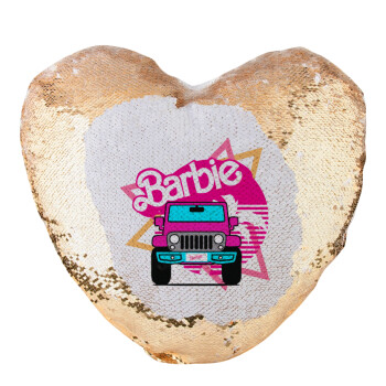 Barbie car, Μαξιλάρι καναπέ καρδιά Μαγικό Χρυσό με πούλιες 40x40cm περιέχεται το  γέμισμα