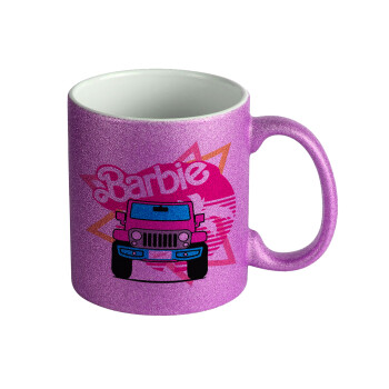 Barbie car, Κούπα Μωβ Glitter που γυαλίζει, κεραμική, 330ml