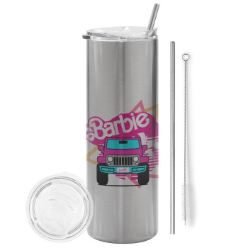 Barbie car, Eco friendly stainless steel Silver tumbler 600ml, with metal straw & cleaning brush