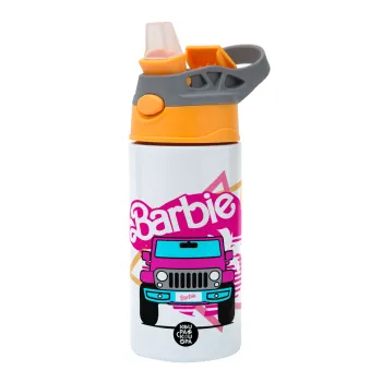Barbie car, Παιδικό παγούρι θερμό, ανοξείδωτο, με καλαμάκι ασφαλείας, Πορτοκαλί/Γκρι (360ml) BPA-FREE