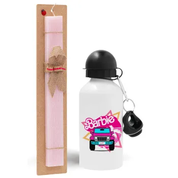 Barbie car, Easter Set, metallic aluminum bottle (500ml) & aromatic flat Easter candle (30cm) (PINK)
