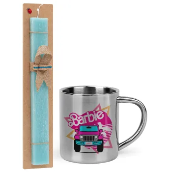 Barbie car, Easter Set, metallic thermal cup (300ml) & aromatic flat Easter candle (30cm) (TURQUOISE)