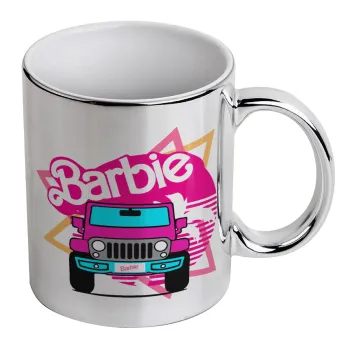 Barbie car, Κούπα κεραμική, ασημένια καθρέπτης, 330ml