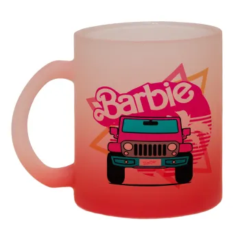 Barbie car, Κούπα γυάλινη δίχρωμη με βάση το κόκκινο ματ, 330ml