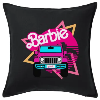Barbie car, Μαξιλάρι καναπέ Μαύρο 100% βαμβάκι, περιέχεται το γέμισμα (50x50cm)
