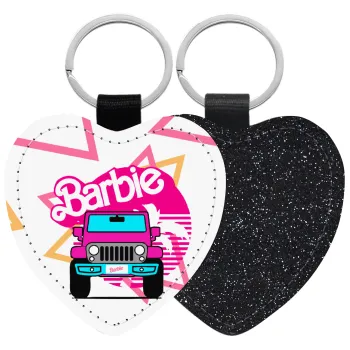 Barbie car, Μπρελόκ PU δερμάτινο glitter καρδιά ΜΑΥΡΟ