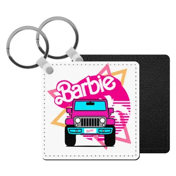 Barbie car, Μπρελόκ Δερματίνη, τετράγωνο ΜΑΥΡΟ (5x5cm)