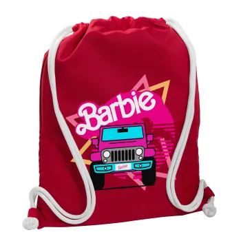 Barbie car, Τσάντα πλάτης πουγκί GYMBAG Κόκκινη, με τσέπη (40x48cm) & χονδρά κορδόνια