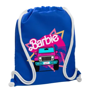 Barbie car, Τσάντα πλάτης πουγκί GYMBAG Μπλε, με τσέπη (40x48cm) & χονδρά κορδόνια