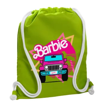 Barbie car, Τσάντα πλάτης πουγκί GYMBAG LIME GREEN, με τσέπη (40x48cm) & χονδρά κορδόνια