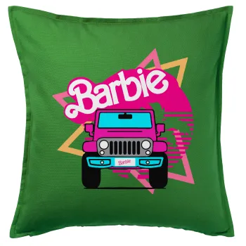 Barbie car, Μαξιλάρι καναπέ Πράσινο 100% βαμβάκι, περιέχεται το γέμισμα (50x50cm)