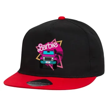 Barbie car, Καπέλο παιδικό Flat Snapback, Μαύρο/Κόκκινο (100% ΒΑΜΒΑΚΕΡΟ, ΠΑΙΔΙΚΟ, UNISEX, ONE SIZE)