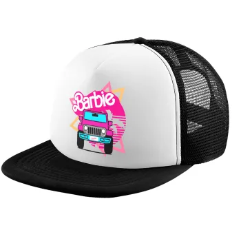 Barbie car, Child's Soft Trucker Hat with BLACK/WHITE Mesh (POLYESTER, CHILD, ONE SIZE)