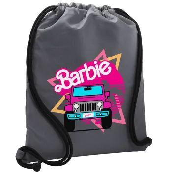 Barbie car, Τσάντα πλάτης πουγκί GYMBAG ΓΚΡΙ, με τσέπη (40x48cm) & χονδρά κορδόνια