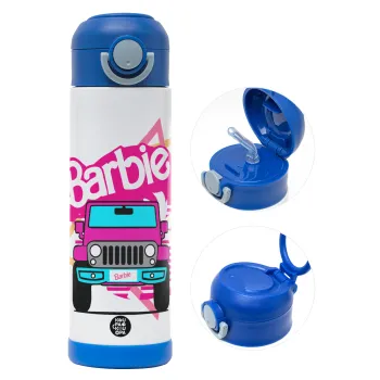 Barbie car, Παιδικό παγούρι θερμό, ανοξείδωτο, με καλαμάκι ασφαλείας, ΜΠΛΕ (500ml)